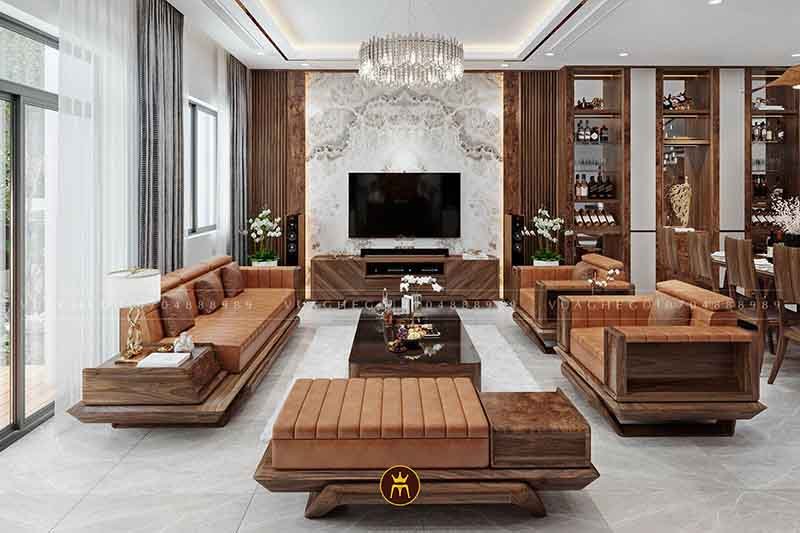 Sofa gỗ óc chó chữ U premier VG22 của Vua Ghế Gỗ